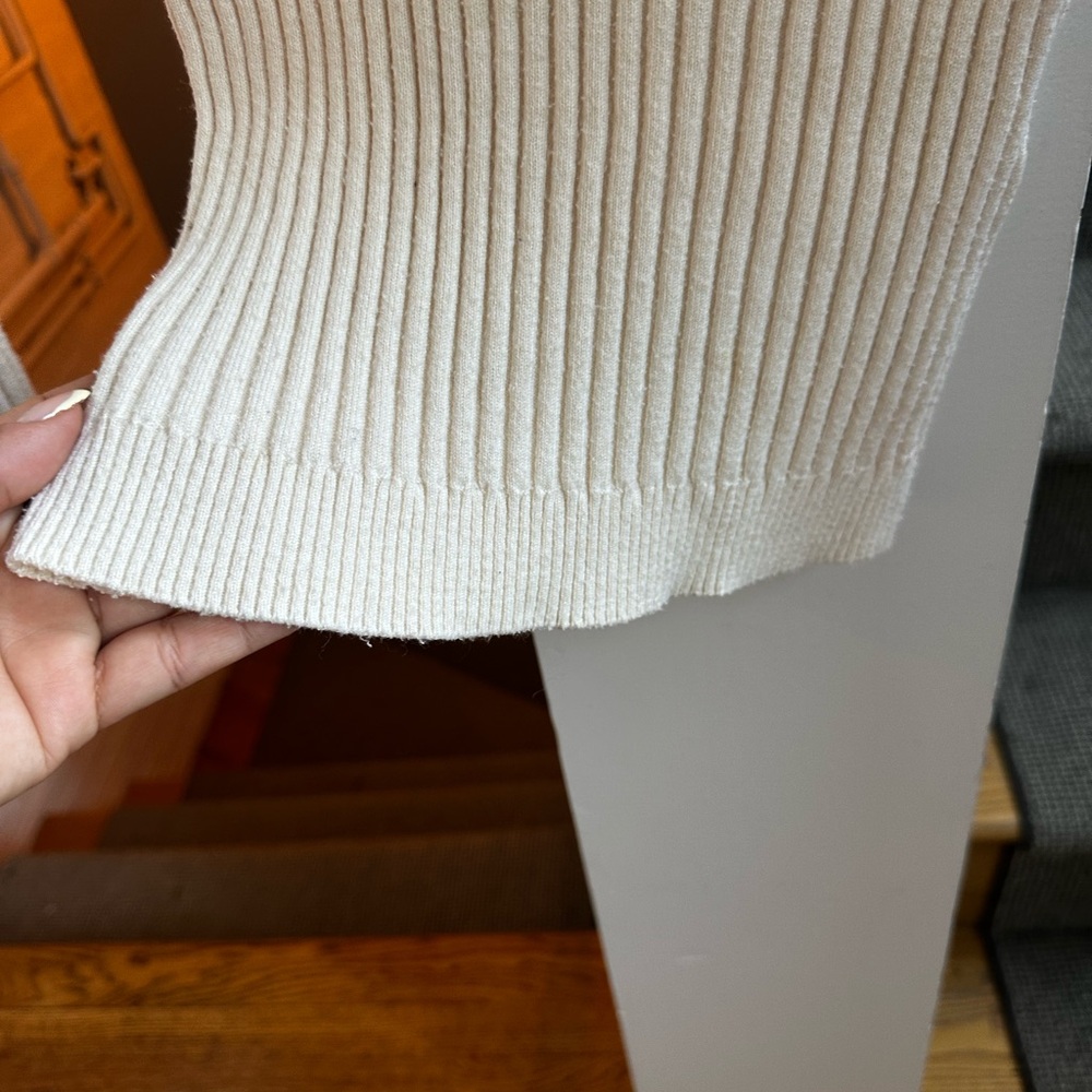 Cream Ribbed Women's Sweater - Picture 4 of 5